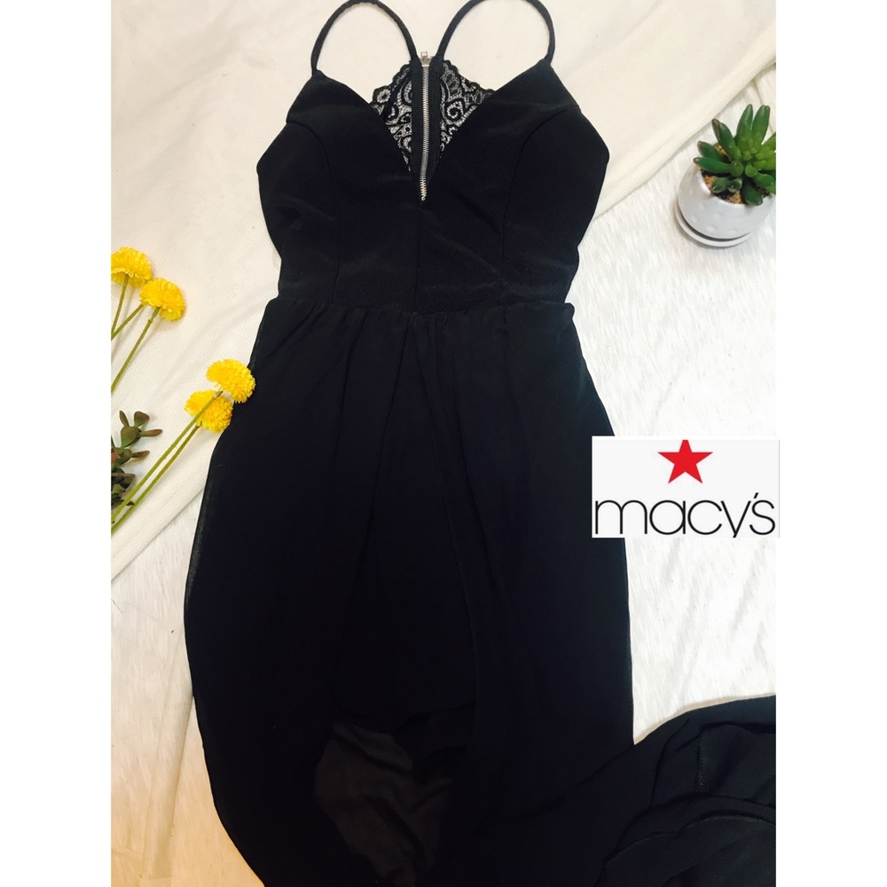 Formal Black Romper Dress w/ Lace Cutout Back